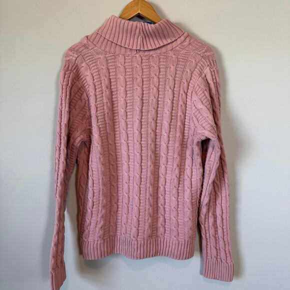 Jeanne Pierre Pink Cable Knit Sweater XL Shawl Collar Pullover Preppy Cottage - Picture 7 of 8